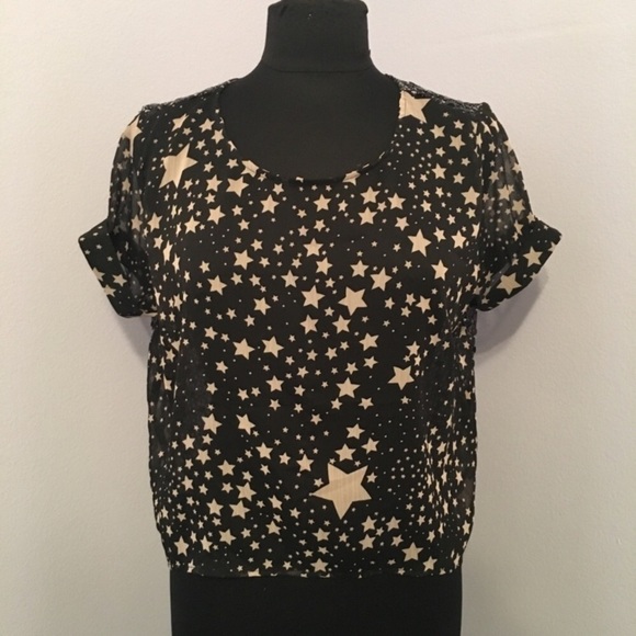 American Rag Black Star Sequin Back Blouse Sz S NWOT - Picture 1 of 7